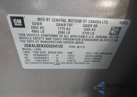 2012 GMC Terrain Sle-2 из США, поврежденный, VIN 2GKALSEKXC6294122